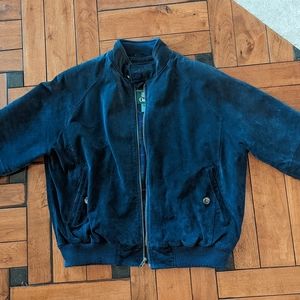 Orvis navy blue suede leather bomber jacket